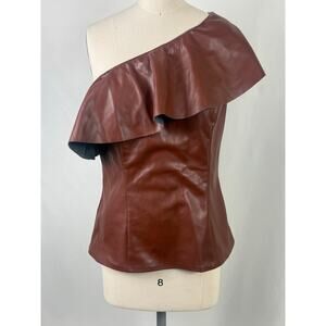INC‎ Leather One Shoulder Ruffle Top Steampunk Size M Clubwear Feminine Cosplay